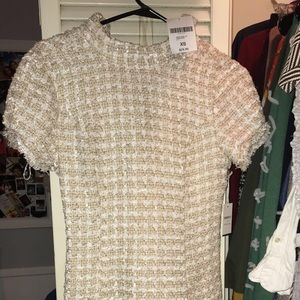 Mock neck tweed dress